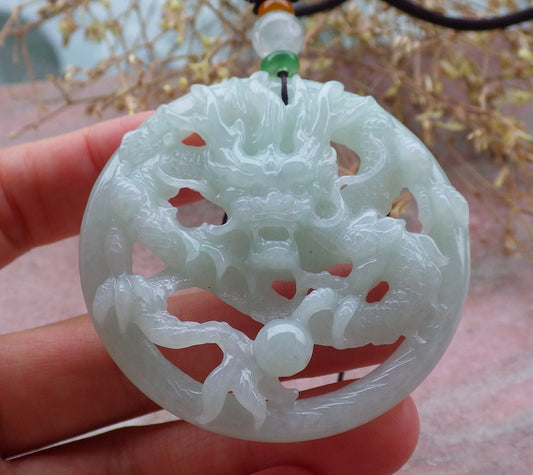 Certified Green Burma 100% Natural A Jade jadeite Pendant Dragon Bead Necklace 生意兴隆 643384  TN