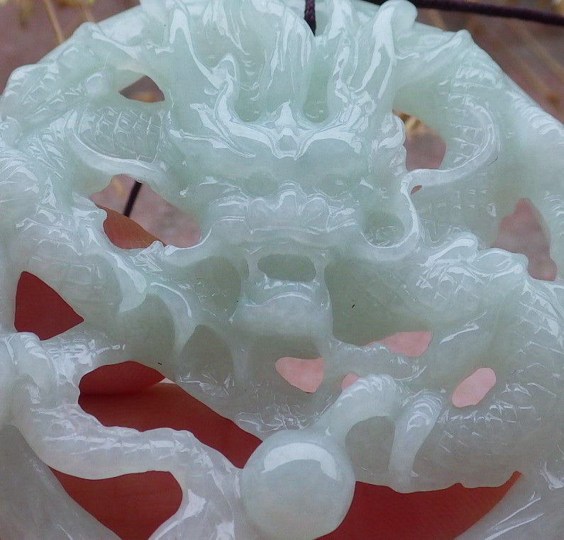 Certified Green Burma 100% Natural A Jade jadeite Pendant Dragon Bead Necklace 生意兴隆 643384  TN