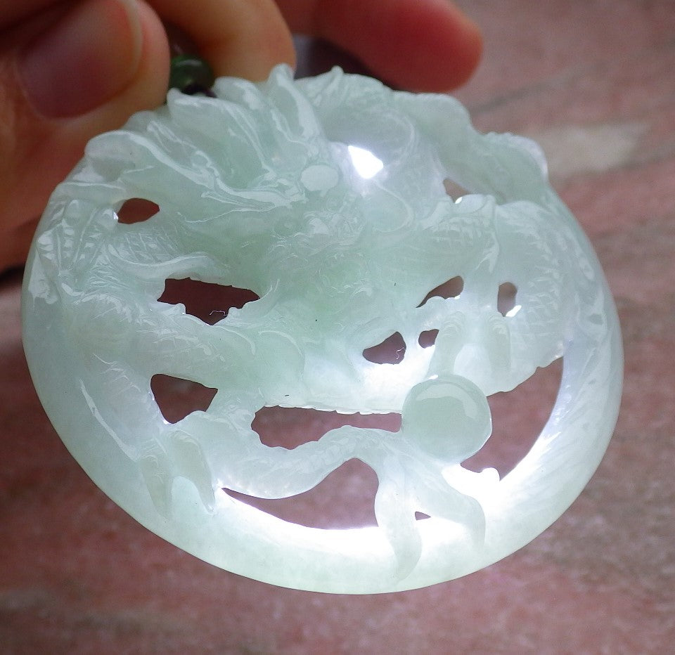 Certified Green Burma 100% Natural A Jade jadeite Pendant Dragon Bead Necklace 生意兴隆 643384  TN