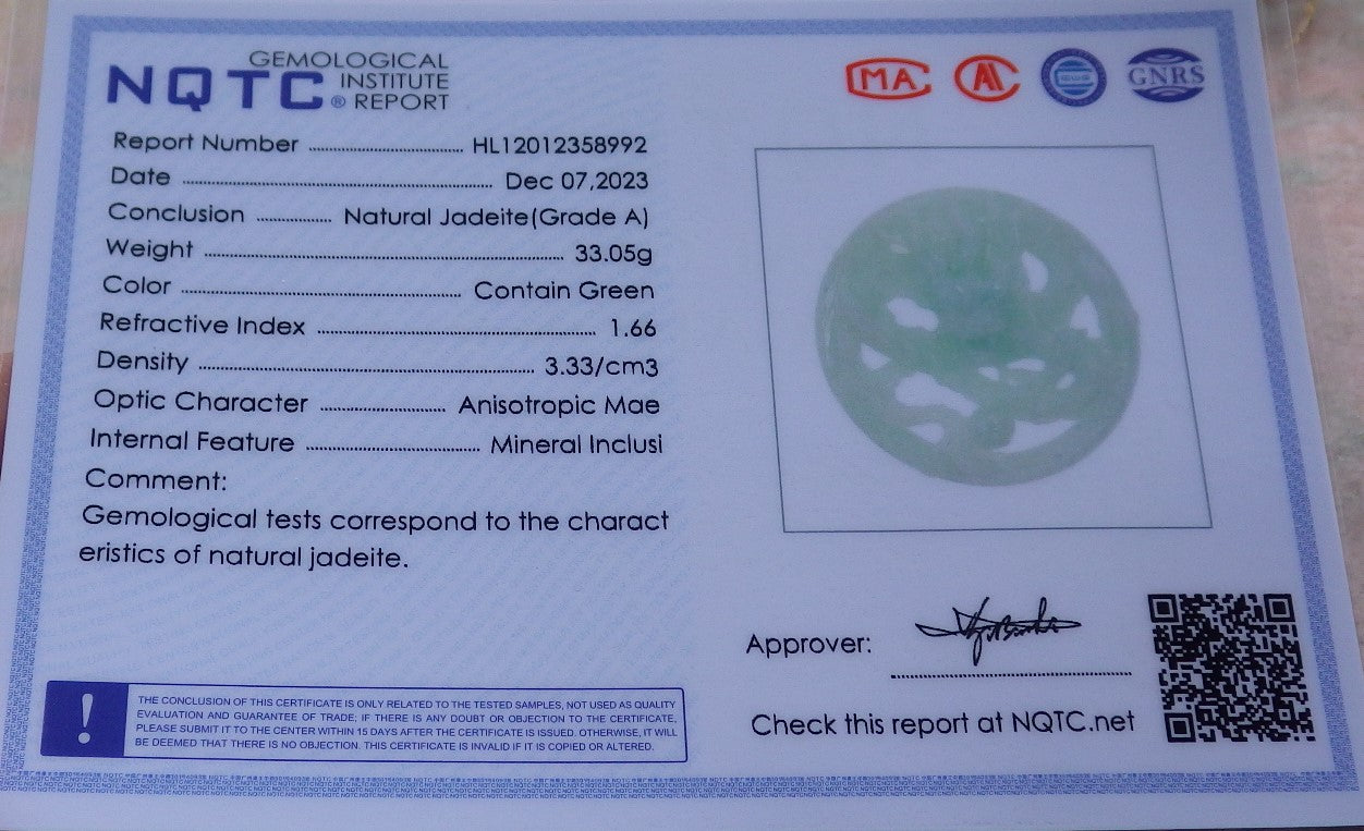 Certified Green Burma 100% Natural A Jade jadeite Pendant Dragon Bead Necklace 生意兴隆 643384  TN