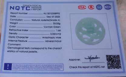 Certified Green Burma 100% Natural A Jade jadeite Pendant Dragon Bead Necklace 生意兴隆 643384  TN