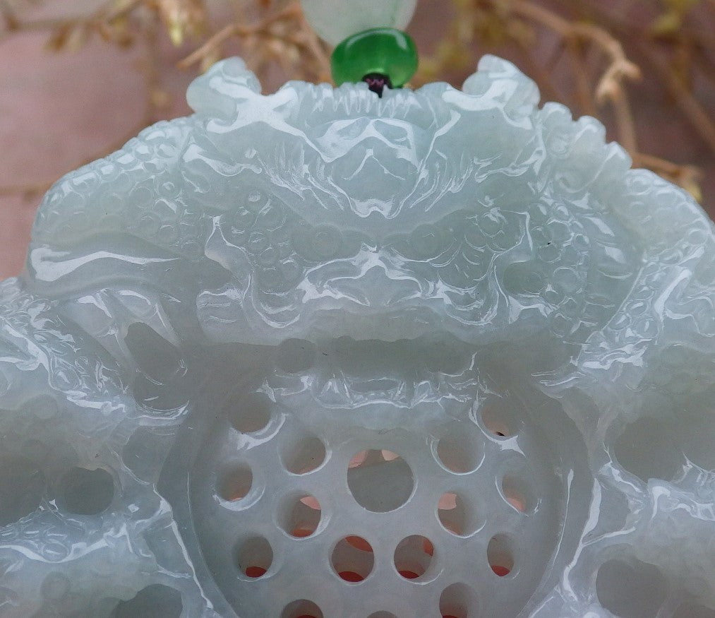 Certified Green Burma 100% Natural A Jade jadeite Pendant 9 Dragon Bead Necklace 九龙戏珠 643392  TN