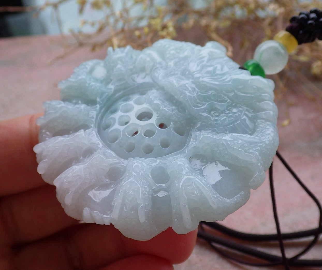 Certified Green Burma 100% Natural A Jade jadeite Pendant 9 Dragon Bead Necklace 九龙戏珠 643392  TN