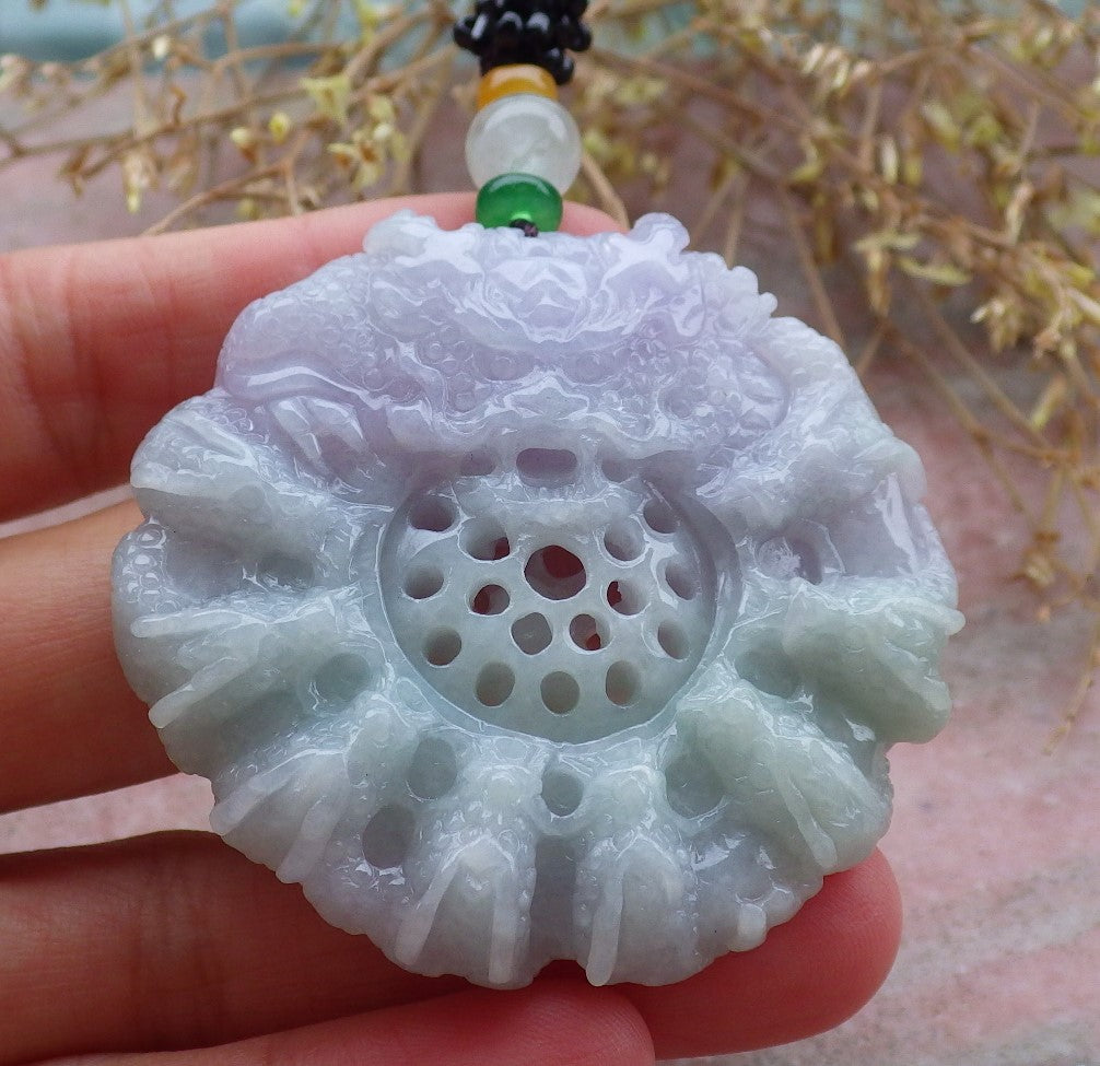 Certified Lavender Green Burma 100% Natural A Jade jadeite Pendant 9 Dragon Bead Necklace 九龙戏珠 643401  TN
