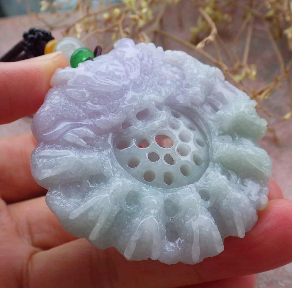 Certified Lavender Green Burma 100% Natural A Jade jadeite Pendant 9 Dragon Bead Necklace 九龙戏珠 643401  TN
