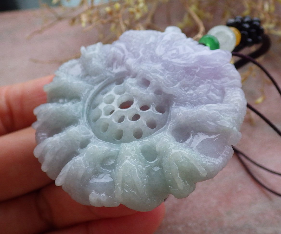 Certified Lavender Green Burma 100% Natural A Jade jadeite Pendant 9 Dragon Bead Necklace 九龙戏珠 643401  TN