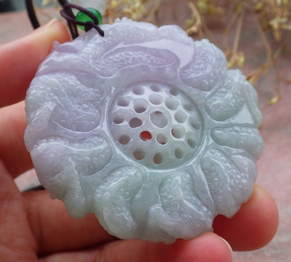 Certified Lavender Green Burma 100% Natural A Jade jadeite Pendant 9 Dragon Bead Necklace 九龙戏珠 643401  TN