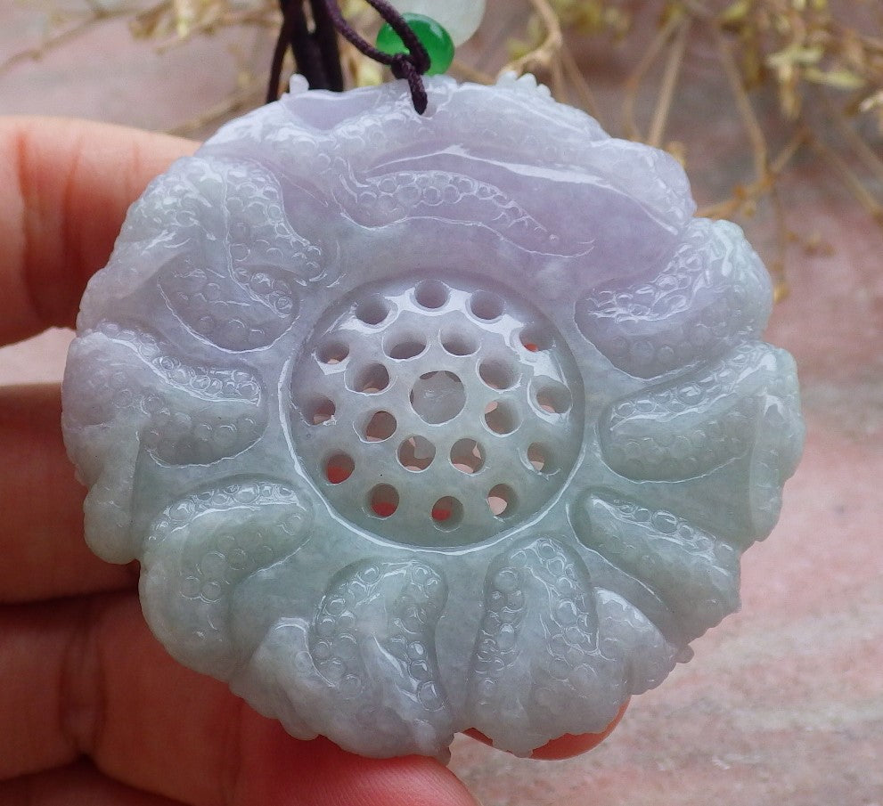 Certified Lavender Green Burma 100% Natural A Jade jadeite Pendant 9 Dragon Bead Necklace 九龙戏珠 643401  TN