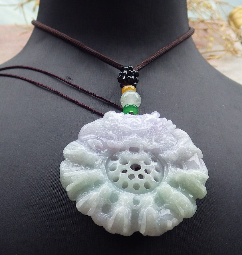 Certified Lavender Green Burma 100% Natural A Jade jadeite Pendant 9 Dragon Bead Necklace 九龙戏珠 643401  TN