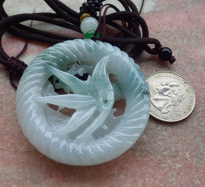Certified Green Burma 100% Natural A Jade jadeite Pendant Peacock Phoenix Flower Necklace 孔雀 凤凰 643411  TN