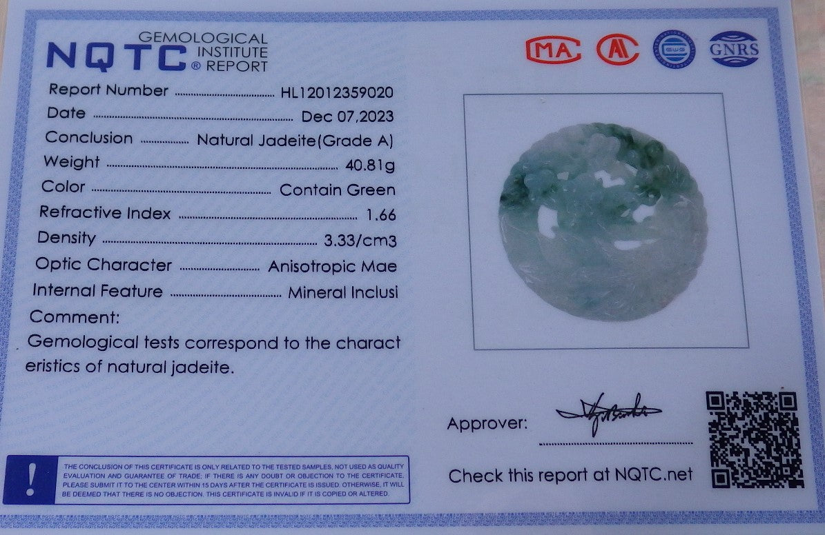Certified Green Burma 100% Natural A Jade jadeite Pendant Peacock Phoenix Flower Necklace 孔雀 凤凰 643411  TN