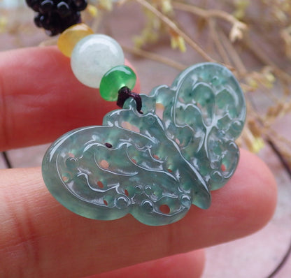 Certified Icy Green Burma 100% Natural A Jade jadeite Pendant Butterfly Neckace 蝴蝶 643450  TN