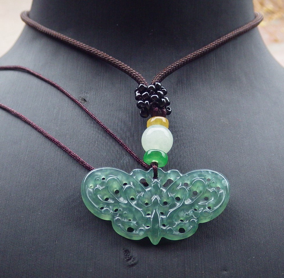 Certified Icy Green Burma 100% Natural A Jade jadeite Pendant Butterfly Neckace 蝴蝶 643450  TN