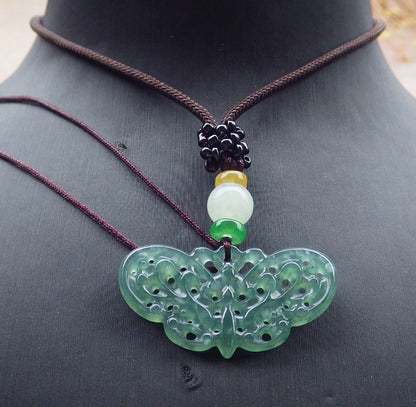 Certified Icy Green Burma 100% Natural A Jade jadeite Pendant Butterfly Neckace 蝴蝶 643450  TN