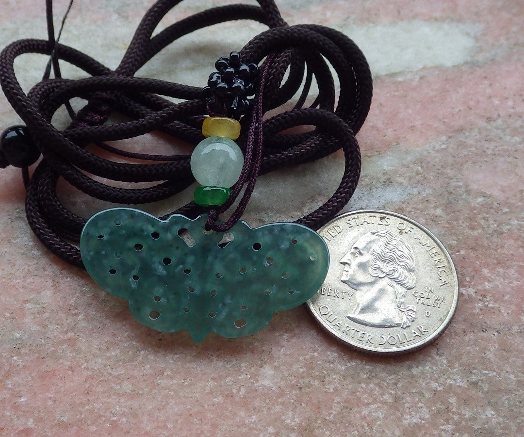 Certified Icy Green Burma 100% Natural A Jade jadeite Pendant Butterfly Neckace 蝴蝶 643450  TN