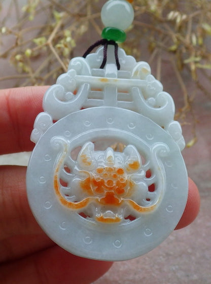 Certified Red Burma 100% Natural A Jade jadeite Pendant Dragon Ruyi Necklace 生意兴隆 643501  TN