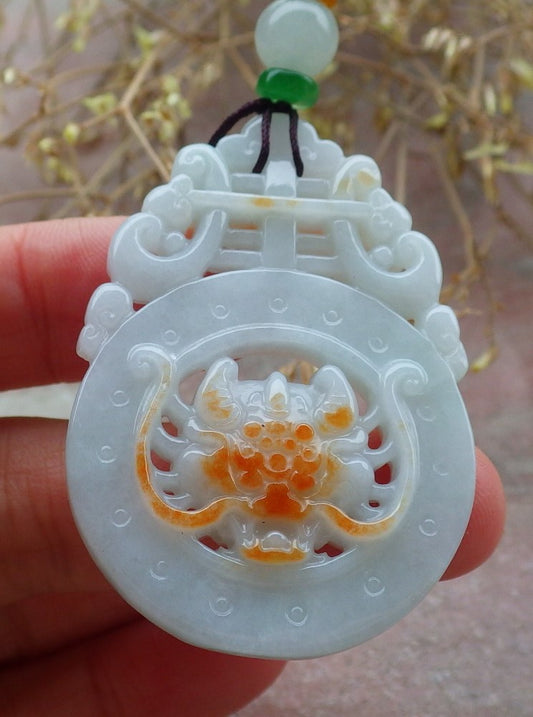 Certified Red Burma 100% Natural A Jade jadeite Pendant Dragon Ruyi Necklace 生意兴隆 643501  TN