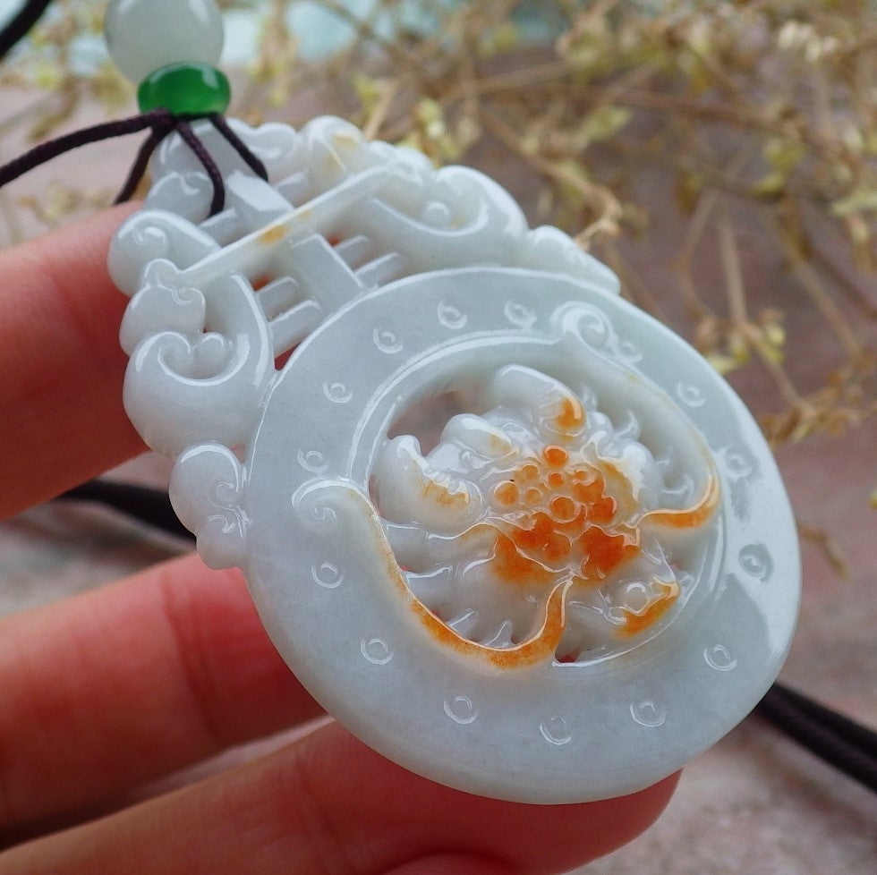 Certified Red Burma 100% Natural A Jade jadeite Pendant Dragon Ruyi Necklace 生意兴隆 643501  TN
