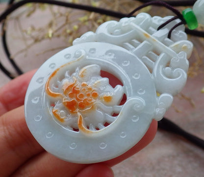 Certified Red Burma 100% Natural A Jade jadeite Pendant Dragon Ruyi Necklace 生意兴隆 643501  TN