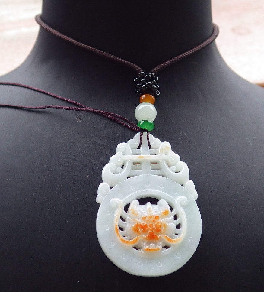 Certified Red Burma 100% Natural A Jade jadeite Pendant Dragon Ruyi Necklace 生意兴隆 643501  TN