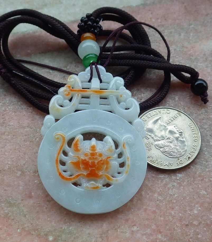 Certified Red Burma 100% Natural A Jade jadeite Pendant Dragon Ruyi Necklace 生意兴隆 643501  TN