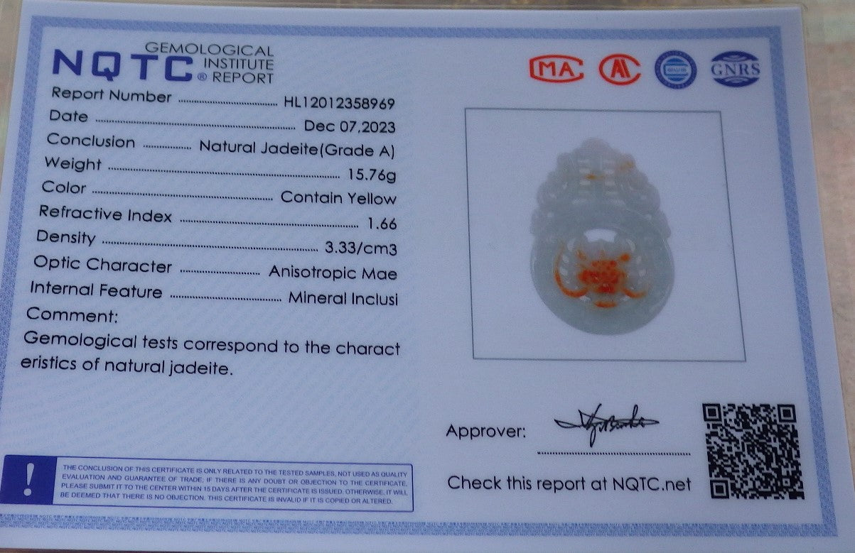 Certified Red Burma 100% Natural A Jade jadeite Pendant Dragon Ruyi Necklace 生意兴隆 643501  TN