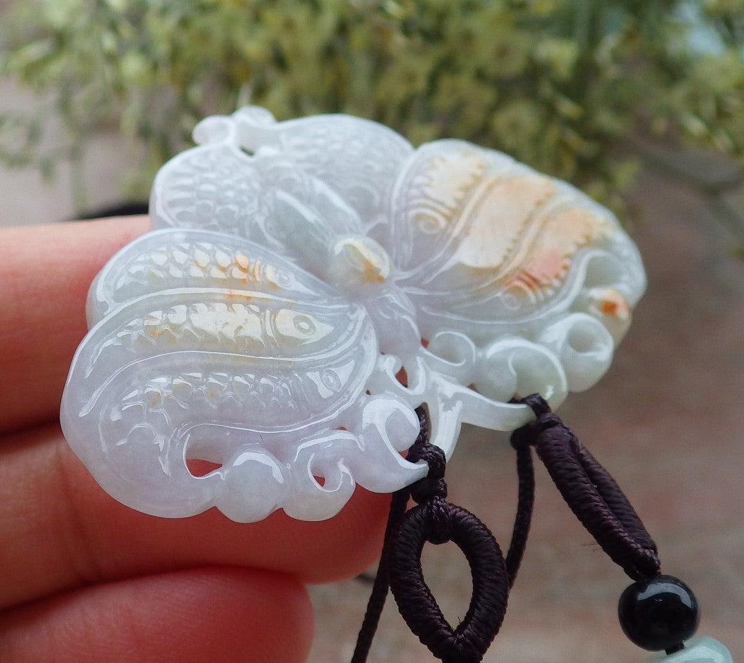Certified Red Green Burma 100% Natural A Jade jadeite Pendant Butterfly Neckace 蝴蝶 643536  TN