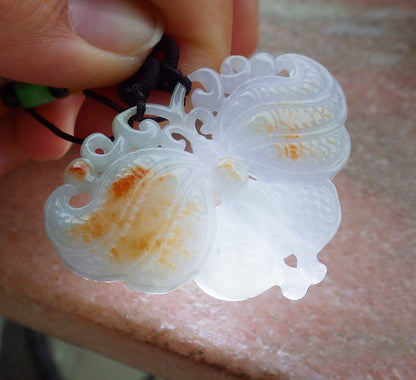 Certified Red Green Burma 100% Natural A Jade jadeite Pendant Butterfly Neckace 蝴蝶 643536  TN