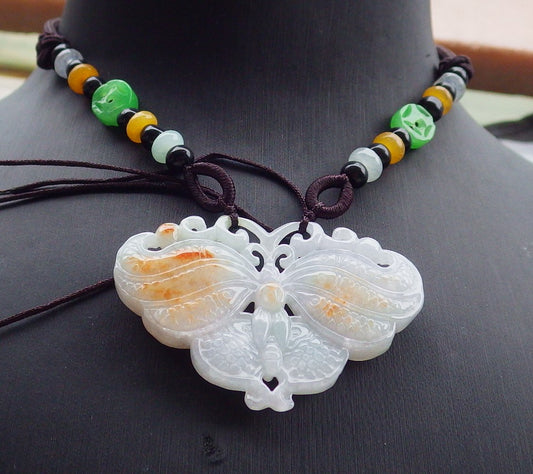 Certified Red Green Burma 100% Natural A Jade jadeite Pendant Butterfly Neckace 蝴蝶 643536  TN