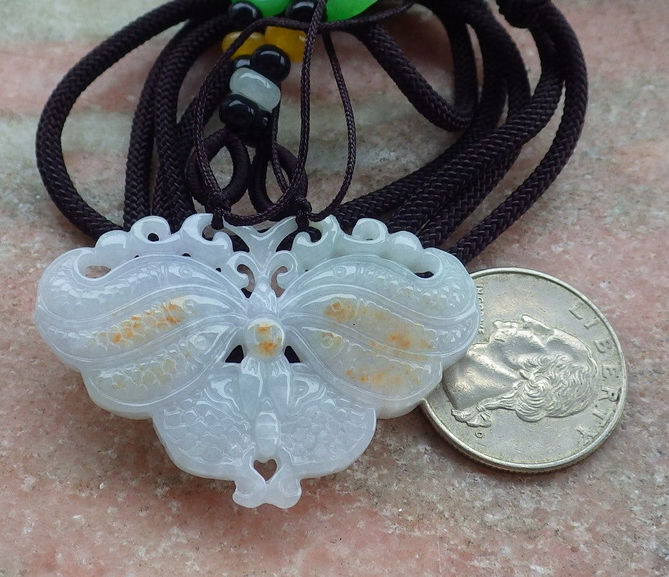 Certified Red Green Burma 100% Natural A Jade jadeite Pendant Butterfly Neckace 蝴蝶 643536  TN