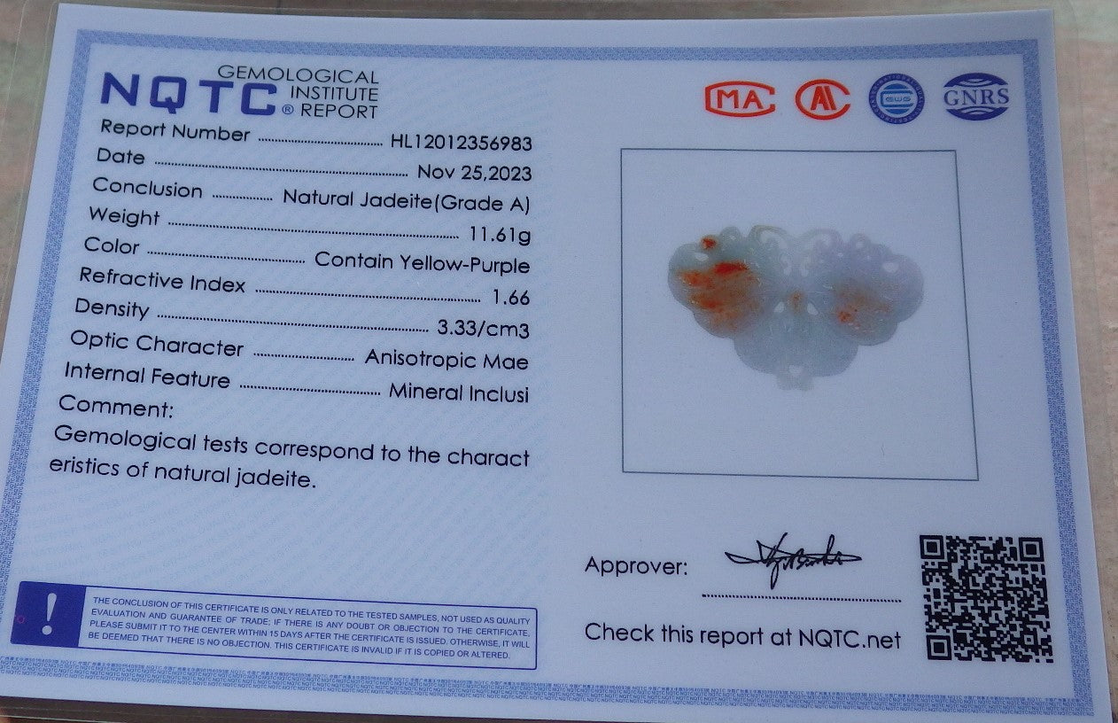 Certified Red Green Burma 100% Natural A Jade jadeite Pendant Butterfly Neckace 蝴蝶 643536  TN