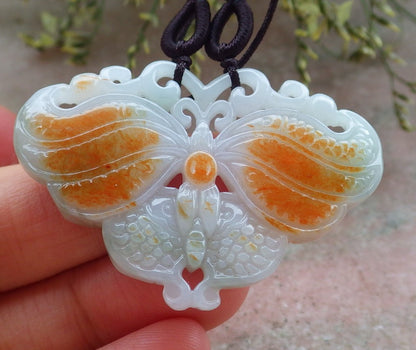 Certified Red Green Burma 100% Natural A Jade jadeite Pendant Butterfly Neckace 蝴蝶 643558  TN