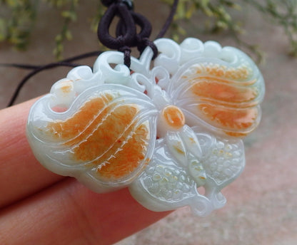 Certified Red Green Burma 100% Natural A Jade jadeite Pendant Butterfly Neckace 蝴蝶 643558  TN