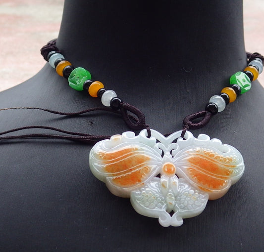 Certified Red Green Burma 100% Natural A Jade jadeite Pendant Butterfly Neckace 蝴蝶 643558  TN
