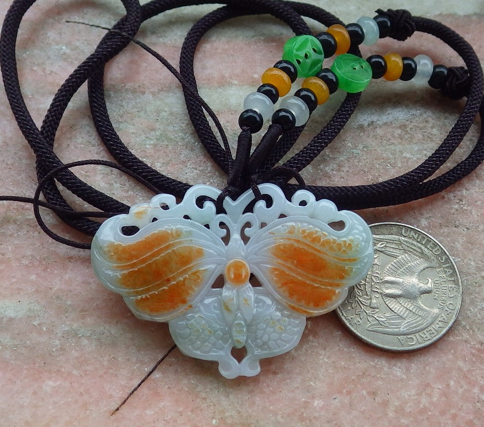 Certified Red Green Burma 100% Natural A Jade jadeite Pendant Butterfly Neckace 蝴蝶 643558  TN
