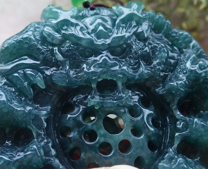 Certified Icy Green Burma 100% Natural A Jade jadeite Pendant 9 Dragon Bead Necklace 九龙戏珠 643581  TN