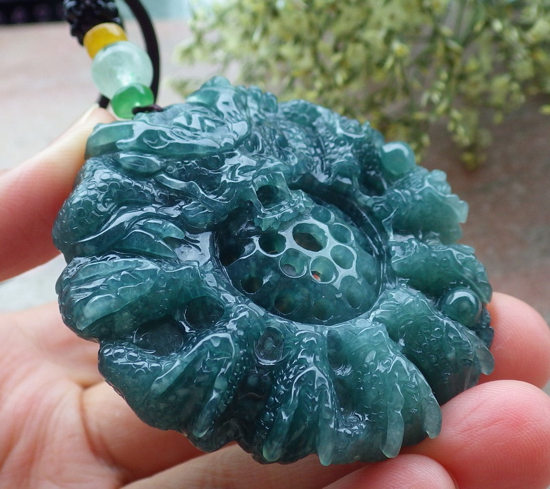 Certified Icy Green Burma 100% Natural A Jade jadeite Pendant 9 Dragon Bead Necklace 九龙戏珠 643581  TN