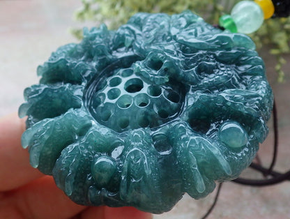 Certified Icy Green Burma 100% Natural A Jade jadeite Pendant 9 Dragon Bead Necklace 九龙戏珠 643581  TN