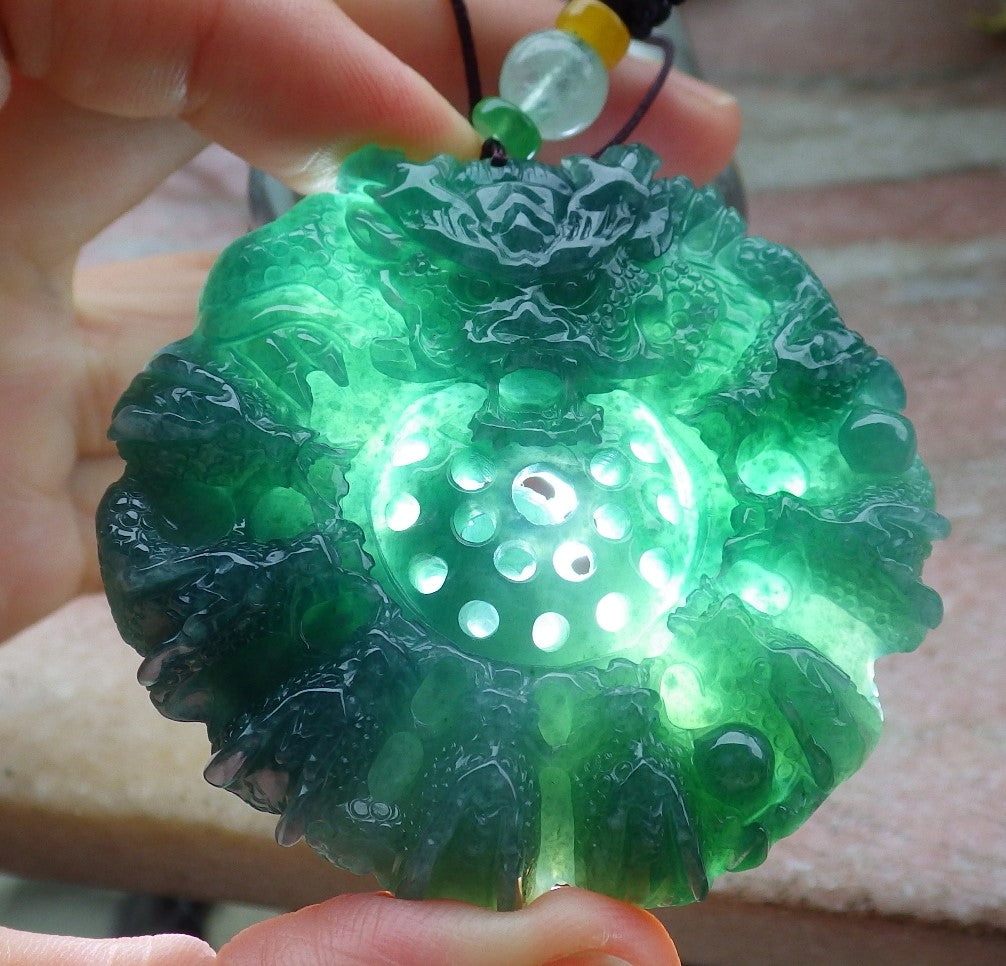 Certified Icy Green Burma 100% Natural A Jade jadeite Pendant 9 Dragon Bead Necklace 九龙戏珠 643581  TN