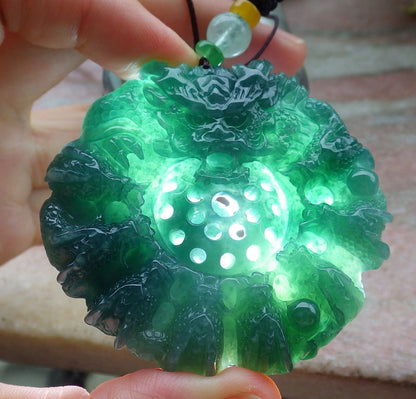 Certified Icy Green Burma 100% Natural A Jade jadeite Pendant 9 Dragon Bead Necklace 九龙戏珠 643581  TN