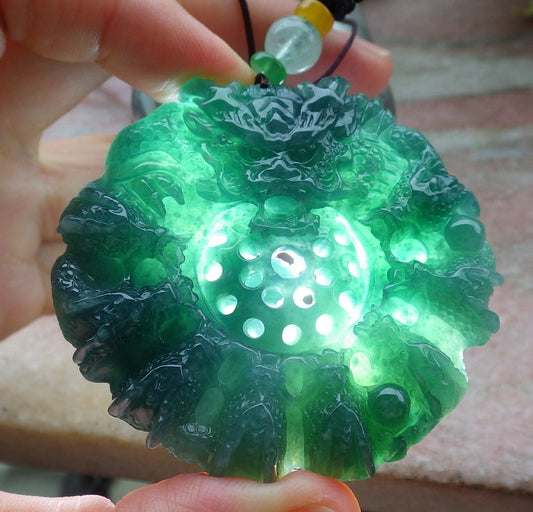 Certified Icy Green Burma 100% Natural A Jade jadeite Pendant 9 Dragon Bead Necklace 九龙戏珠 643581  TN