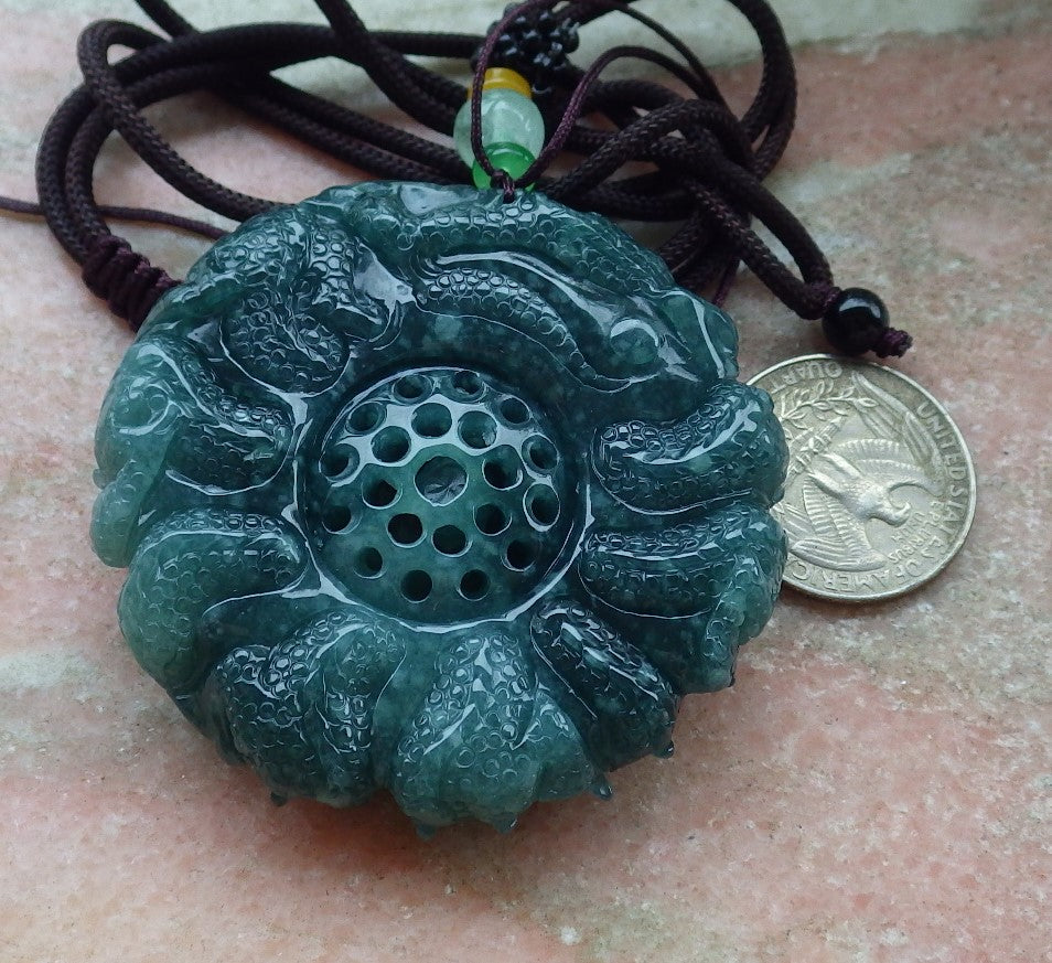 Certified Icy Green Burma 100% Natural A Jade jadeite Pendant 9 Dragon Bead Necklace 九龙戏珠 643581  TN
