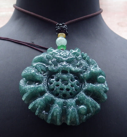Certified Icy Green Burma 100% Natural A Jade jadeite Pendant 9 Dragon Bead Necklace 九龙戏珠 643590  TN