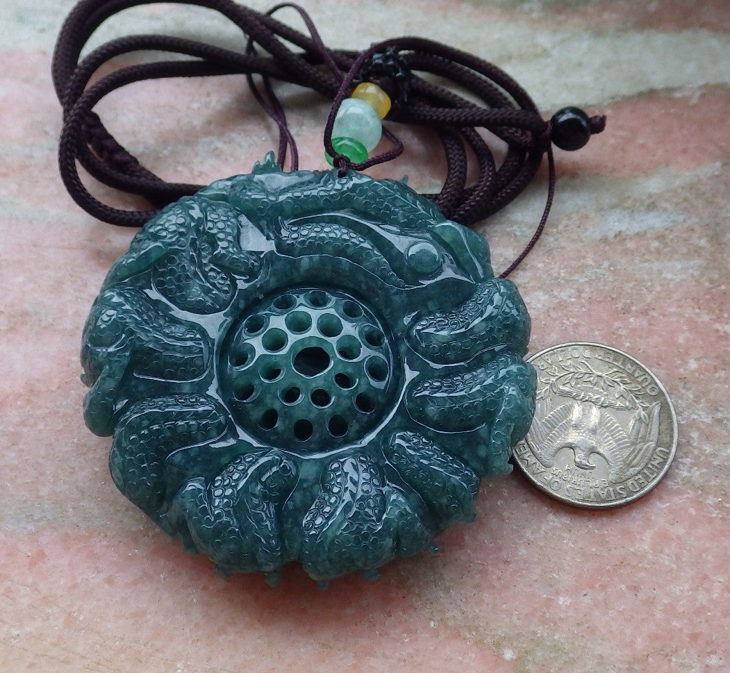 Certified Icy Green Burma 100% Natural A Jade jadeite Pendant 9 Dragon Bead Necklace 九龙戏珠 643590  TN