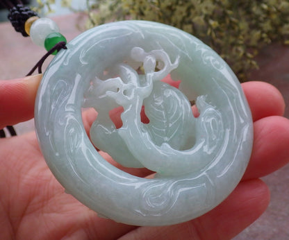 Certified Green Burma 100% Natural A Jade jadeite Pendant Mandarin Duck Phoenix Flower Circle Necklace 鸳鸯 643646  TN