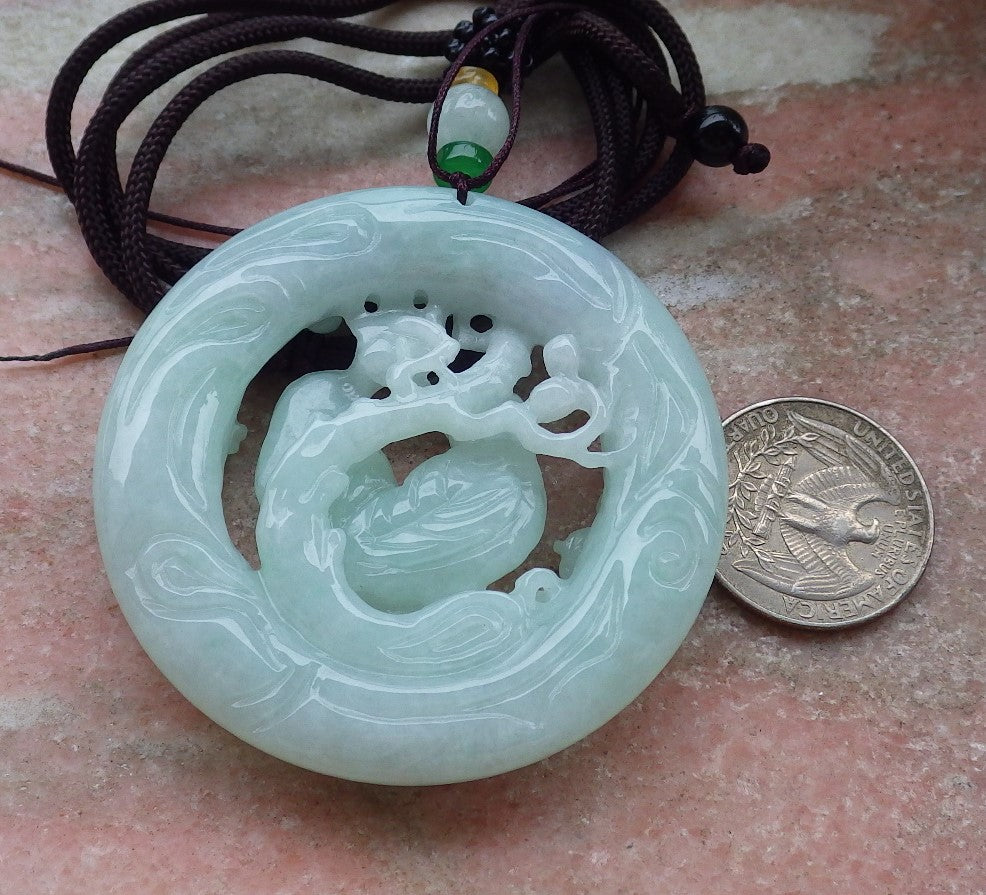 Certified Green Burma 100% Natural A Jade jadeite Pendant Mandarin Duck Phoenix Flower Circle Necklace 鸳鸯 643646  TN