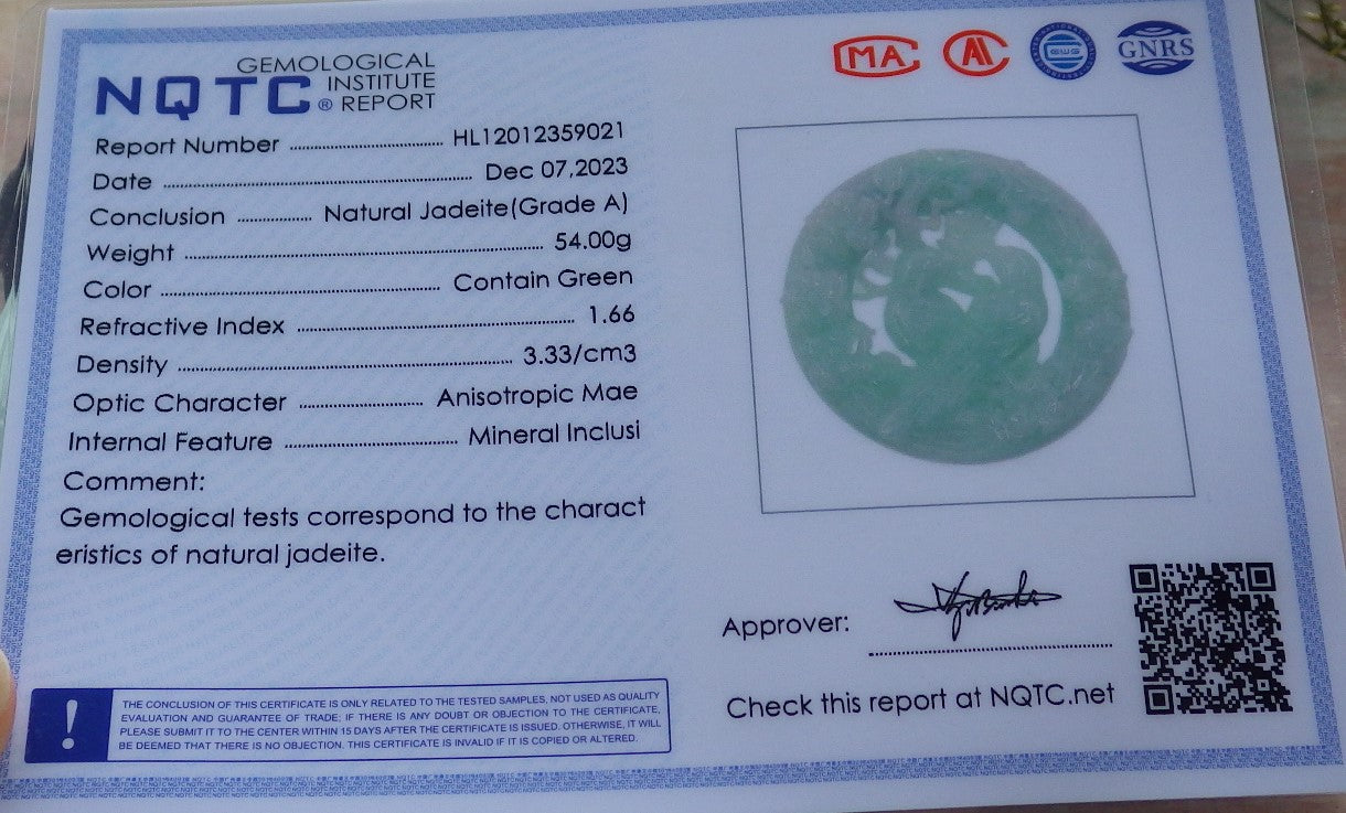 Certified Green Burma 100% Natural A Jade jadeite Pendant Mandarin Duck Phoenix Flower Circle Necklace 鸳鸯 643646  TN
