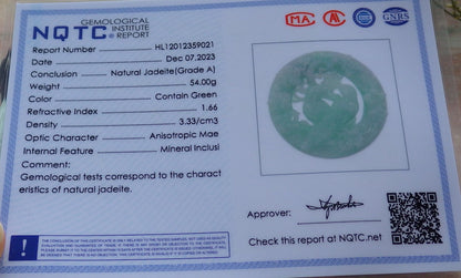 Certified Green Burma 100% Natural A Jade jadeite Pendant Mandarin Duck Phoenix Flower Circle Necklace 鸳鸯 643646  TN