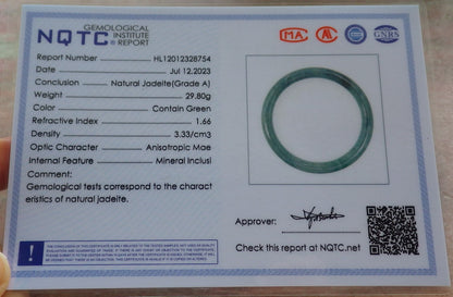 Certified Green Burma 100% Natural A JADE Jadeite Circle Bangle Bracelet 57 mm 手镯 643749  TN