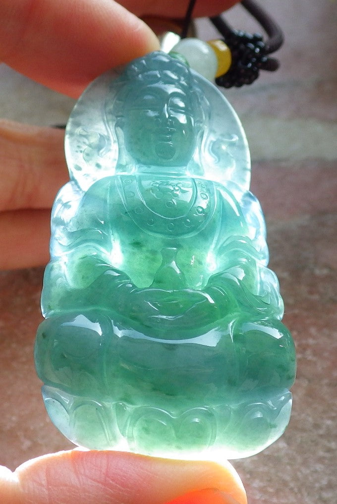 Certified Icy Green Burma 100% Natural A Jade jadeite Pendant Guanyin Kwan Yin Lotus Flower Necklace 观音 643773  TN